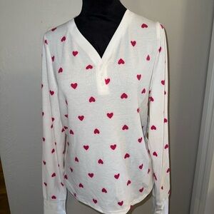 Kohl's White and Pink Heart Long Sleeve Top
